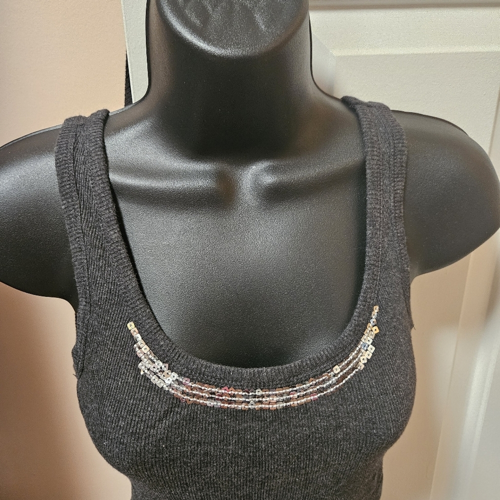 New York & Company Gray Embellished Fitted Tank Top - Picture 2 of 11